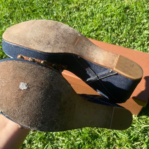 Coach ‘Emilie’ Signature Denim Brown Leather Platform Sandal - Picture 3 of 3